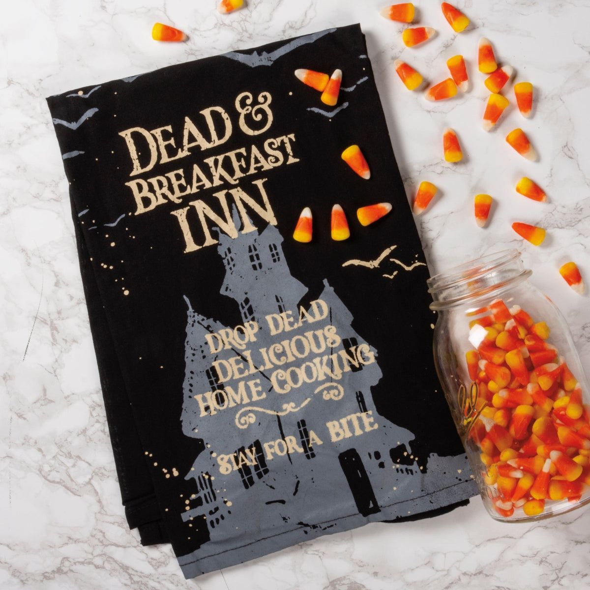 Dead & Breakfast Inn Halloween Kitchen Towel — Spooky Funny Gift
