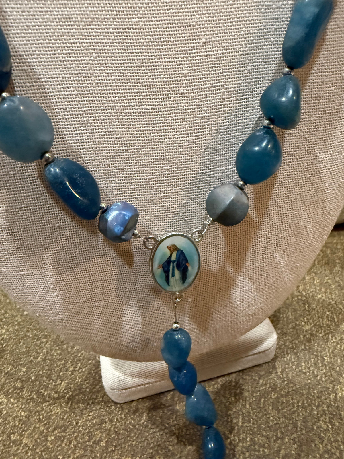 Blue Quartz Rosary Necklace