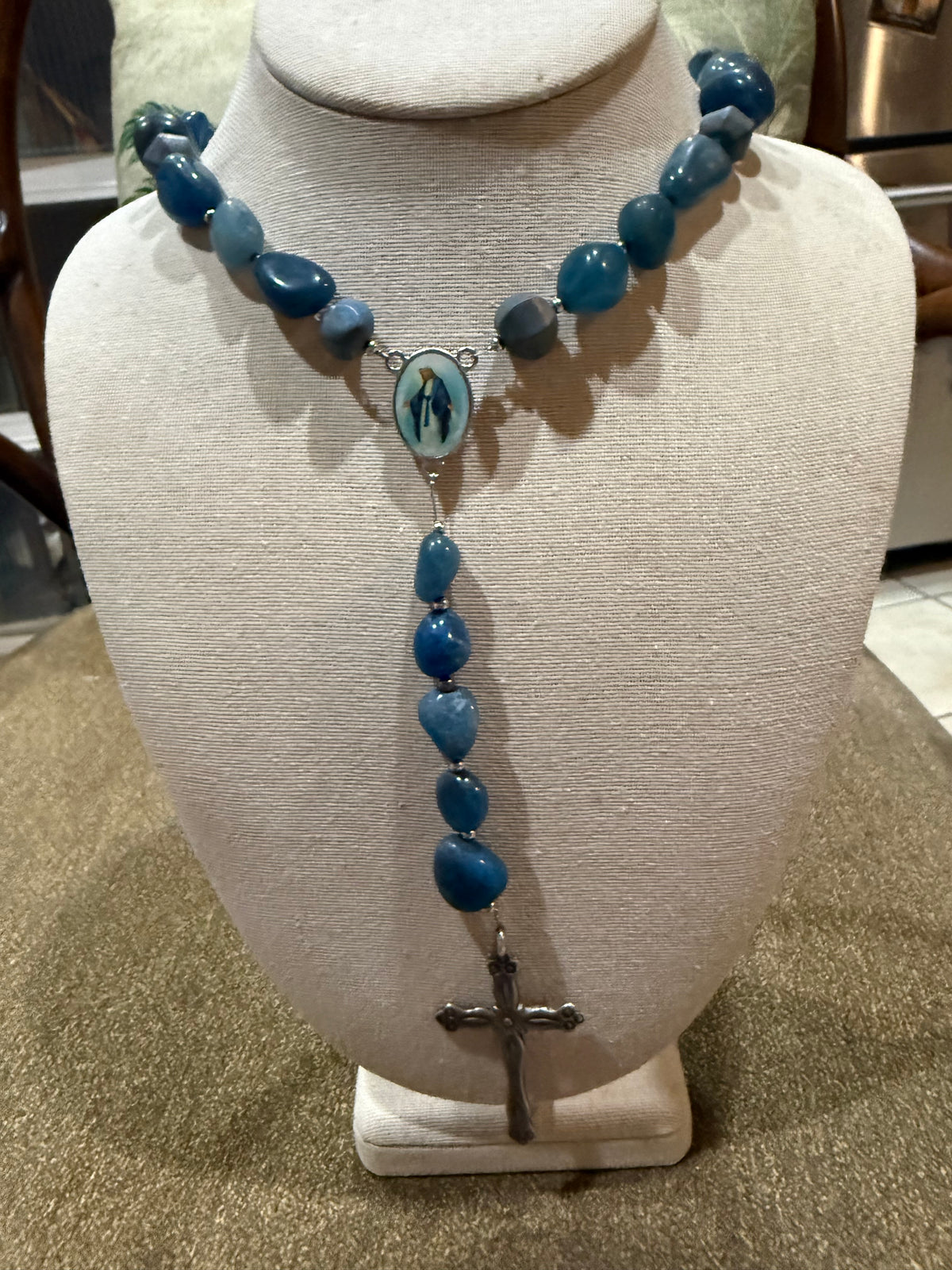 Blue Quartz Rosary Necklace